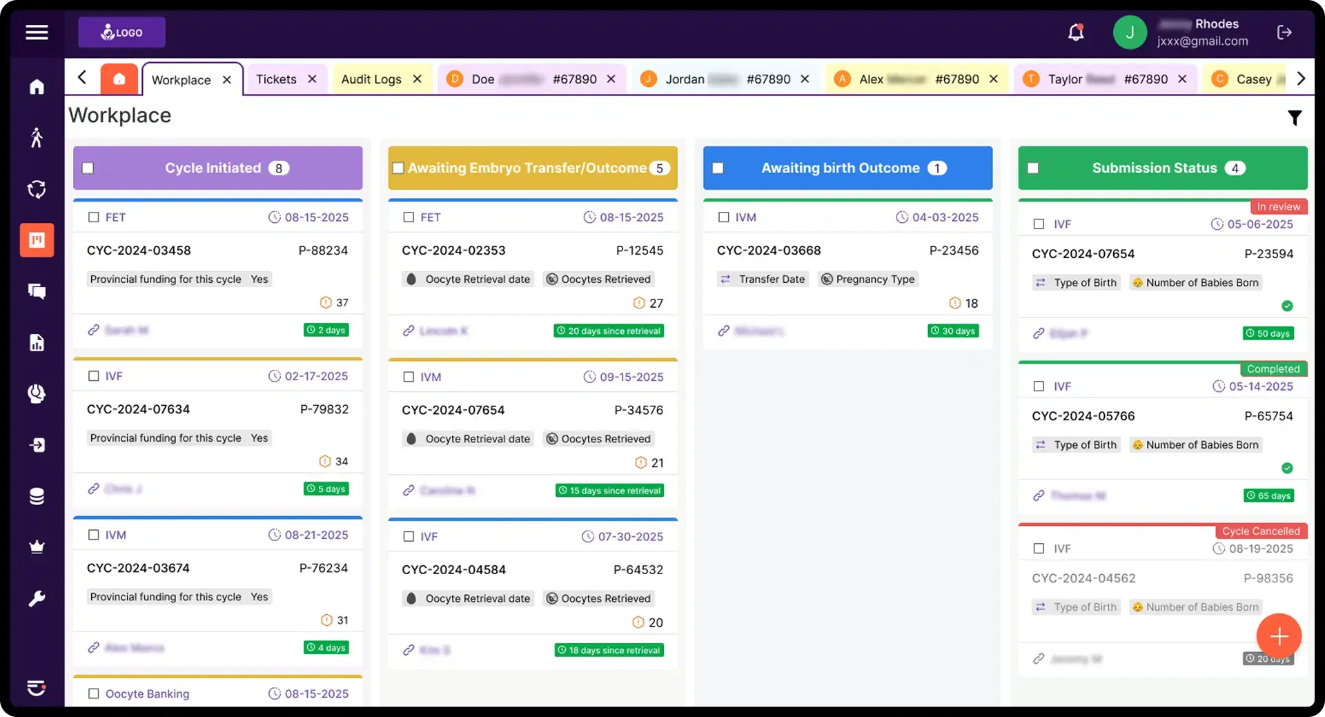 SART and BORN reporting software dashboard showing IVF cycle validation