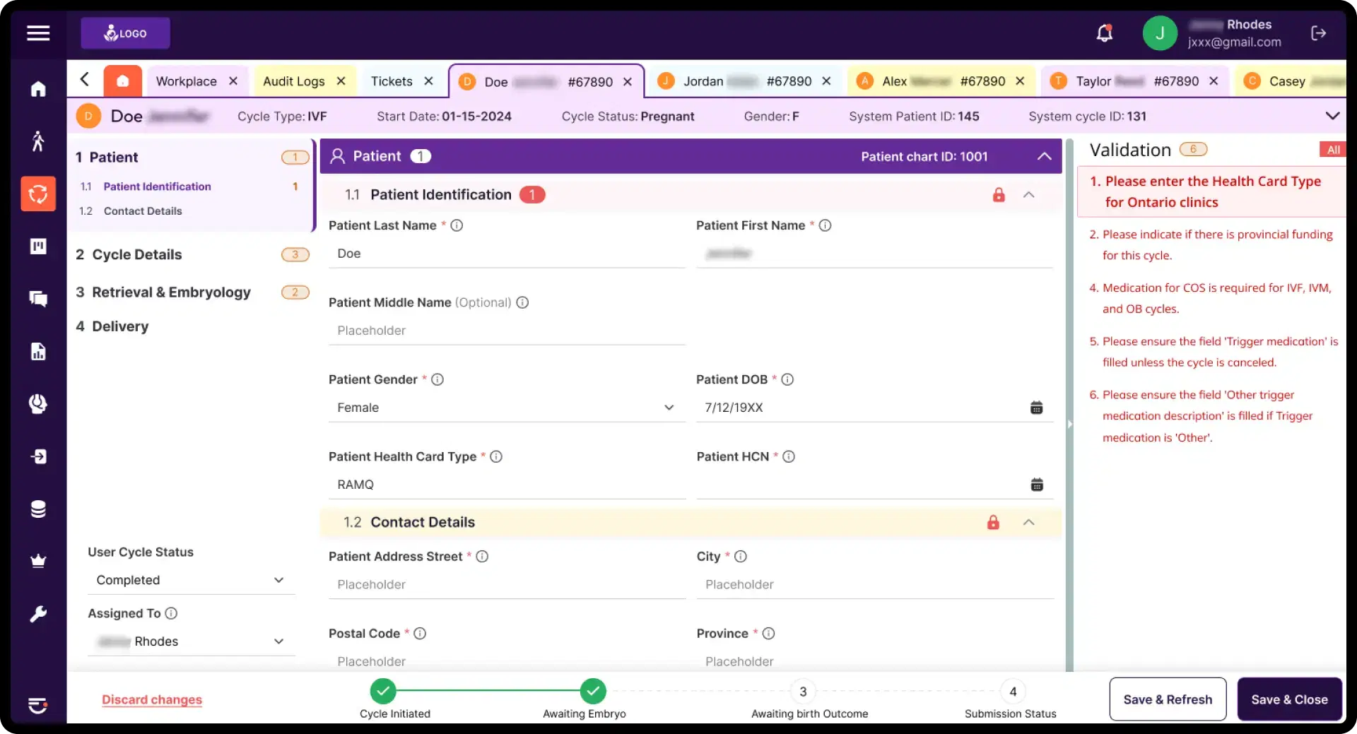 Cycles management mockup